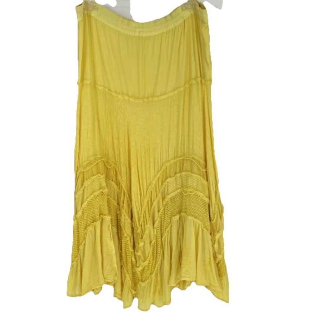 VTG Belma Yellow Boho Midi Skirt One Size Boho Prairie Hippie  80s 90s Tie Waist